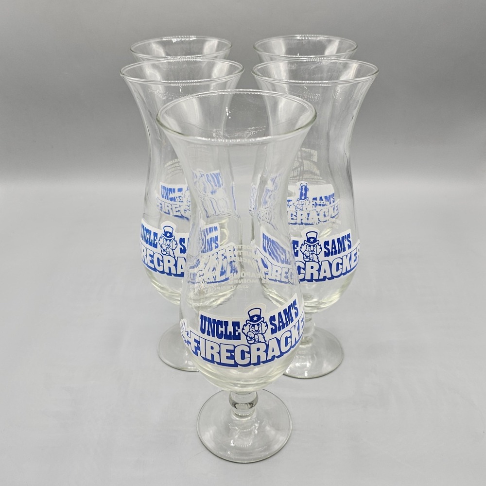 Vtg 70s Uncle Sam's Nightclub Firecracker Glasses Set Of 5 Minneapolis First Ave